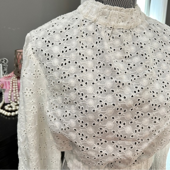 AllSaints Luna Broderie Eyelet Embroidered Linen Cotton Top White Size 6 - Picture 4 of 16